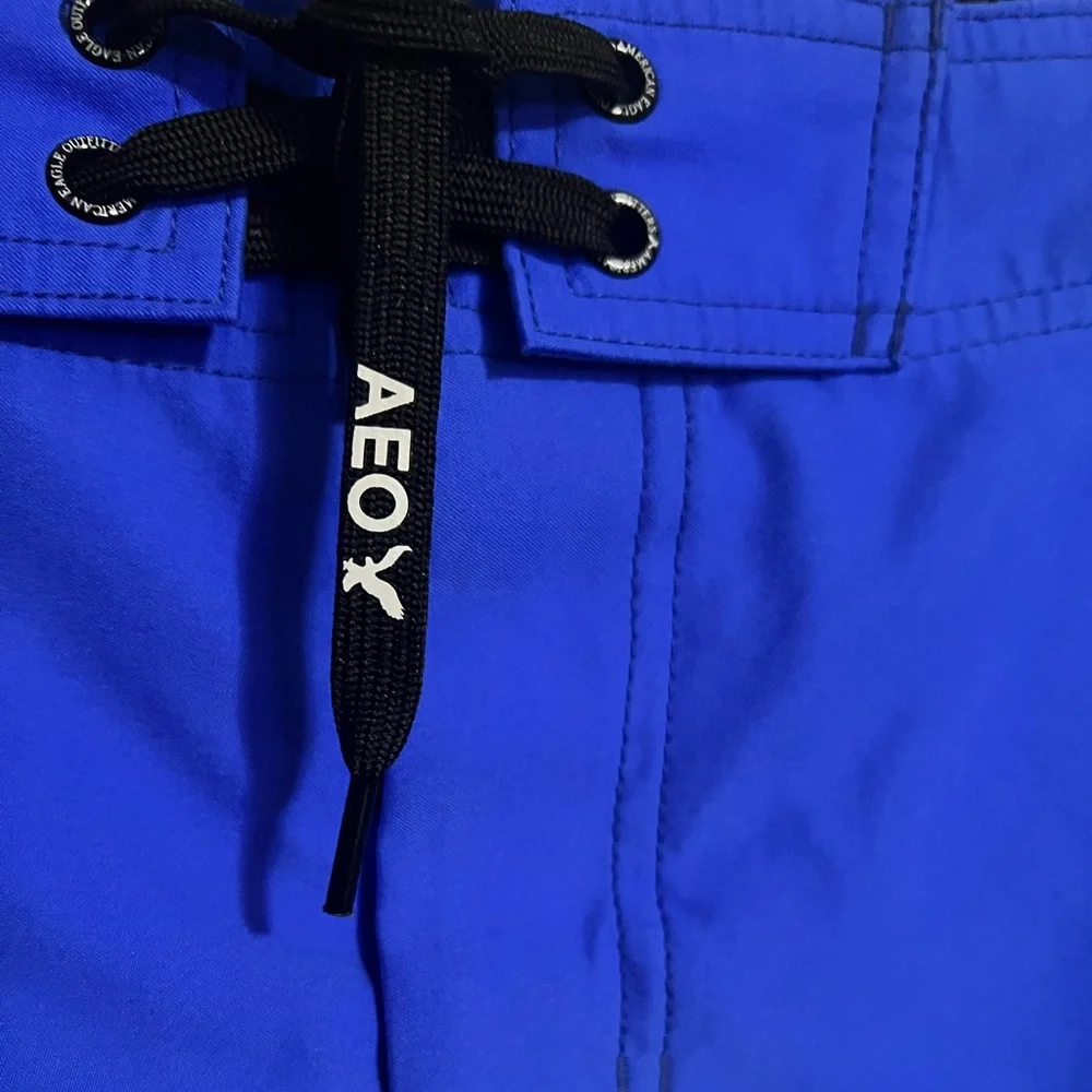 AMERICAN EAGLE Classic Summer Tie Waist Board Shorts Royal Blue Black‎ Men's XS
